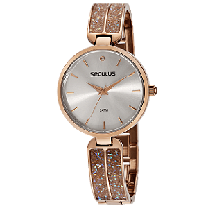 Relógio Seculus Feminino Clássico com Pedras Rosê Gold