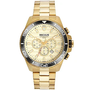 Relógio Seculus Masculino Cronógrafo Dourado