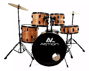 Bateria Acústica Turbo Action Marrom Completa - C/ Banco E Prato