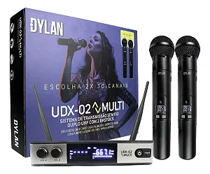 Microfone Sem Fio Duplo Dylan Udx02 Multi Dinâmico Cardioide Preto