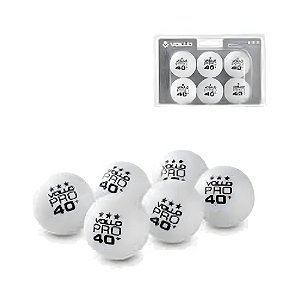 BOLA DE TÊNIS DE MESA PING PONG 3 ESTRELAS - CAIXA COM 6 UNIDADES BRANCA - VOLLO