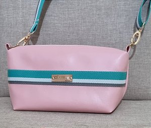 Bolsa Transversal Luxo - Rosa Com detalhes em verde claro