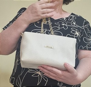 Bolsa de ombro Charmy - bege - couro ecológico - alça de corrente