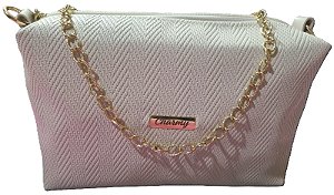 Bolsa de ombro Charmy - bege - couro ecológico - alça de corrente