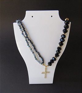 Colar Assimétrico em cristais em preto e azul marinho