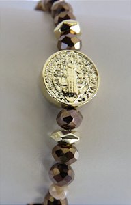 Pulseira São Bento - cristais marrons/nude