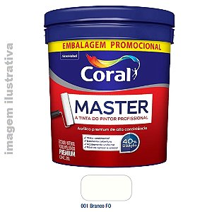Tinta Acrílica Premium Fosco Master 20 litros - Coral - Branco