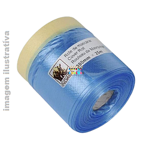 FILME MASCARAMENTO COM FITA  350MM X 25MT - Azul