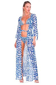 Conjunto Blue Abstract de Saída de Praia e Biquíni