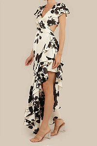 Vestido Longo Floral com Fenda e Babados