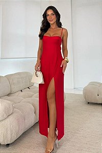 Vestido Viena Midi com Fenda e Costas Abertas