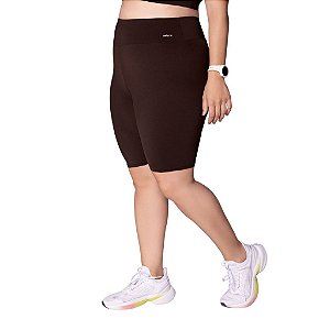 Bermuda Fitness Plus Size Café Marrom Poliamida