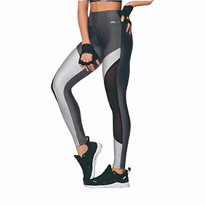 Legging Fitness Resistente Alta Qualidade Cinza Recorte Lateral