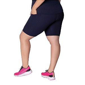 Bermuda Poliamida Resistente PLUS Selene Marinho com Bolso Fitness Academia Ginástica Treino PlusSize Até G3