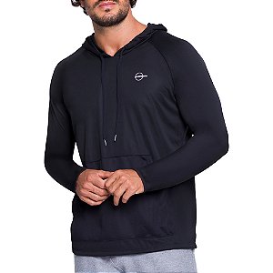 Camiseta Blusa Manga Longa Masculina com Capuz e Bolso Esportiva