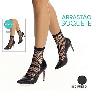 Meia Soquete Arrastão SELENE Preto Telada com Punho Cano Médio