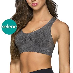 Top Nadador Fitness Alta Sustentação Grosso Selene Original Sem Costura Academia Treino Conforto Cinza Mescla