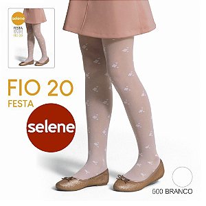 Meia Calça Bebê Infantil Fio 20 Festa SELENE Original Branca Detalhes Micro Desenhos