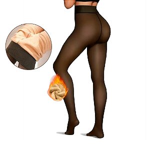 Meia Calça Translúcida Térmica Grossa Quente Inverno Feminina Adulto Preta Efeito Translucido com Elasticidade