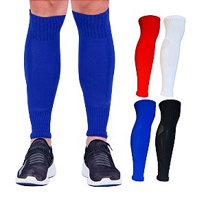Meia Canelito Longo Protetor de Canela Futebol Esportivo Respirável com Punho Canelado Branco Preto Vermelho Azul Adulto