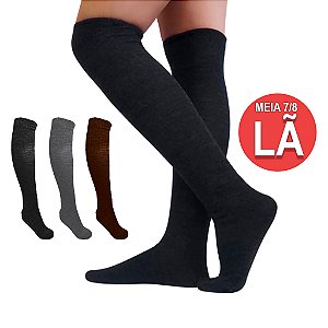 Meia de LÃ 5/8 Alta com Punho Preta Cinza Chumbo Inverno Frio 34-39 Quente Unissex