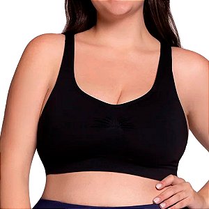 Top Sem Costura Alta Sustentação Alça Larga Preto Plus Confortável Academia Fitness Treino Sem Bojo Poliamida Nadador