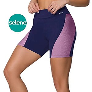 Shorts Fitness Marinho Poliamida Resistente Recorte Lilás Academia Treino Corrida