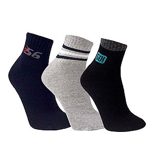 Kit 3 Meias Masculina Algodão Adulto Casual Cano Médio