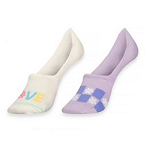Kit 2 Pares Meia Super Invisivel Curta em ALgodão Conforto Feminina Estampada