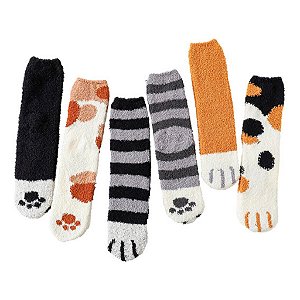Meia Pata de Gato Felpuda Patinha Gatinho Quentinha Macia Inverno Frio Fofinha Cute 36-40 Cano Médio Divertida
