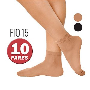 Kit 10 PARES de Meia Soquete Fio 15 Fina Transparente Social 33-38 HR Moda Meias Finas Média Preta Bege Marrom