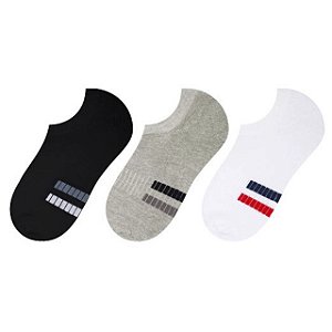 Kit 3 Pares Meia Sapatilha Listras Curta Atoalhada Masculina 39-43