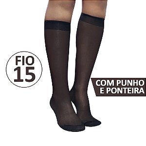 Meia 3/4 Fio 15 HR Preta Resistente Alta Fina