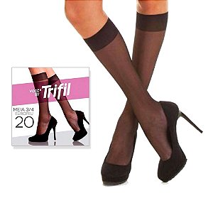 Meia 3/4 Fio 20 TRIFIL Fina Social Até o Joelho Matte Bege Preto