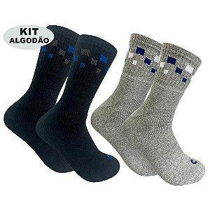Kit 2 Pares Meia Cano Alto Grossas Algodão Escuras Cinza Preto Meias Reforçadas Masculina Qualidade Centopé