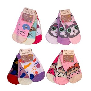 Kit 3 Pares de Meia Infantil com Antiderrapante Menina Cano Curto