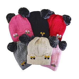 Gorro Touca de Lã para BEBÊ  Pompom com Forro Peluciado Térmico Quentinho Inverno Detalhes Trama Delicado Moda Infantil