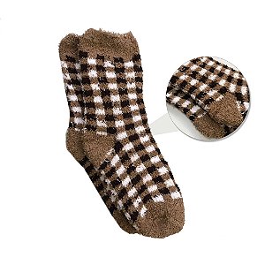 Meia Felpuda Térmica Xadrez Quentinha Inverno 35-40 Unissex
