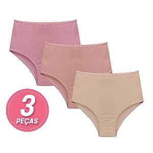Kit 3 Calcinhas Calçola Alta com Algodão Conforto Senhora Mamãe Kellynha