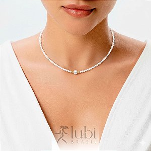 Colar Lubi Choker Pérola Ágata Branca