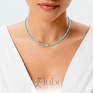 Colar Lubi Choker Olho Grego Turquesa