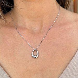 Colar IsaLuz Gota Vazada Banhado em Ródio Branco