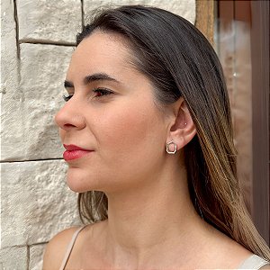 Brinco IsaLuz Organico Oval Vazado Banhado em Ródio Branco