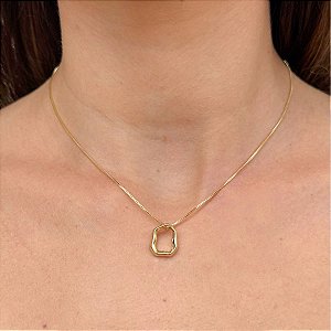 Colar IsaLuz Organico Oval Vazado Banhado em Ouro 18k