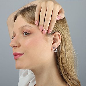 Brinco IsaLuz Organico Oval P Banhado em Ródio Branco