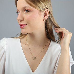 Conjunto Colar Feminino E Brinco Triangulo Ouro 18k