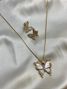Conjunto colar e brinco - borboleta resinada