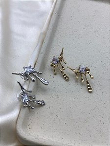 Brinco gota com pedraria