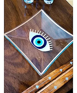 Travessa quadrada olho grego - C. 14 x L. 14 x A. 1,8 cm