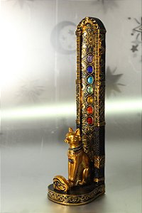 Incensário torre em cerâmica Bastet e os 7 chacras